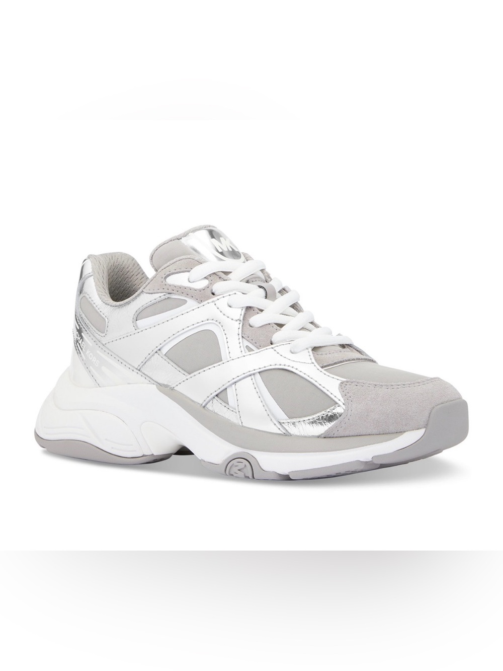 Michael Kors Leo Lace-Up Trainer Sneakers Silver Size 7.5